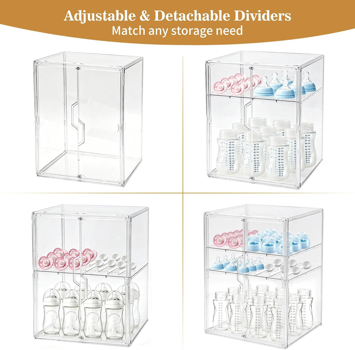 X-LARGE Baby Bottle Organizer, Upgraded Bottle Storage Organizer Baby for Countertop Cabinet, Removable Baby Organizer with Magnetic Door, Bottle Station Organizer for Nipples, Pump Parts, THICKENED