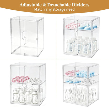 X-LARGE Baby Bottle Organizer, Upgraded Bottle Storage Organizer Baby for Countertop Cabinet, Removable Baby Organizer with Magnetic Door, Bottle Station Organizer for Nipples, Pump Parts, THICKENED
