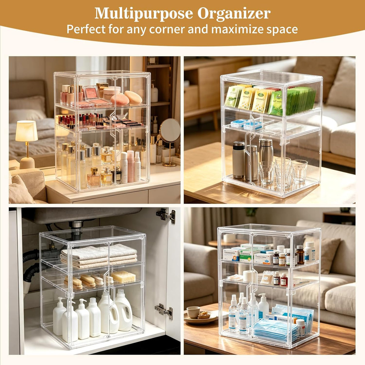 X-LARGE Baby Bottle Organizer, Upgraded Bottle Storage Organizer Baby for Countertop Cabinet, Removable Baby Organizer with Magnetic Door, Bottle Station Organizer for Nipples, Pump Parts, THICKENED