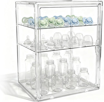 X-LARGE Baby Bottle Organizer, Upgraded Bottle Storage Organizer Baby for Countertop Cabinet, Removable Baby Organizer with Magnetic Door, Bottle Station Organizer for Nipples, Pump Parts, THICKENED