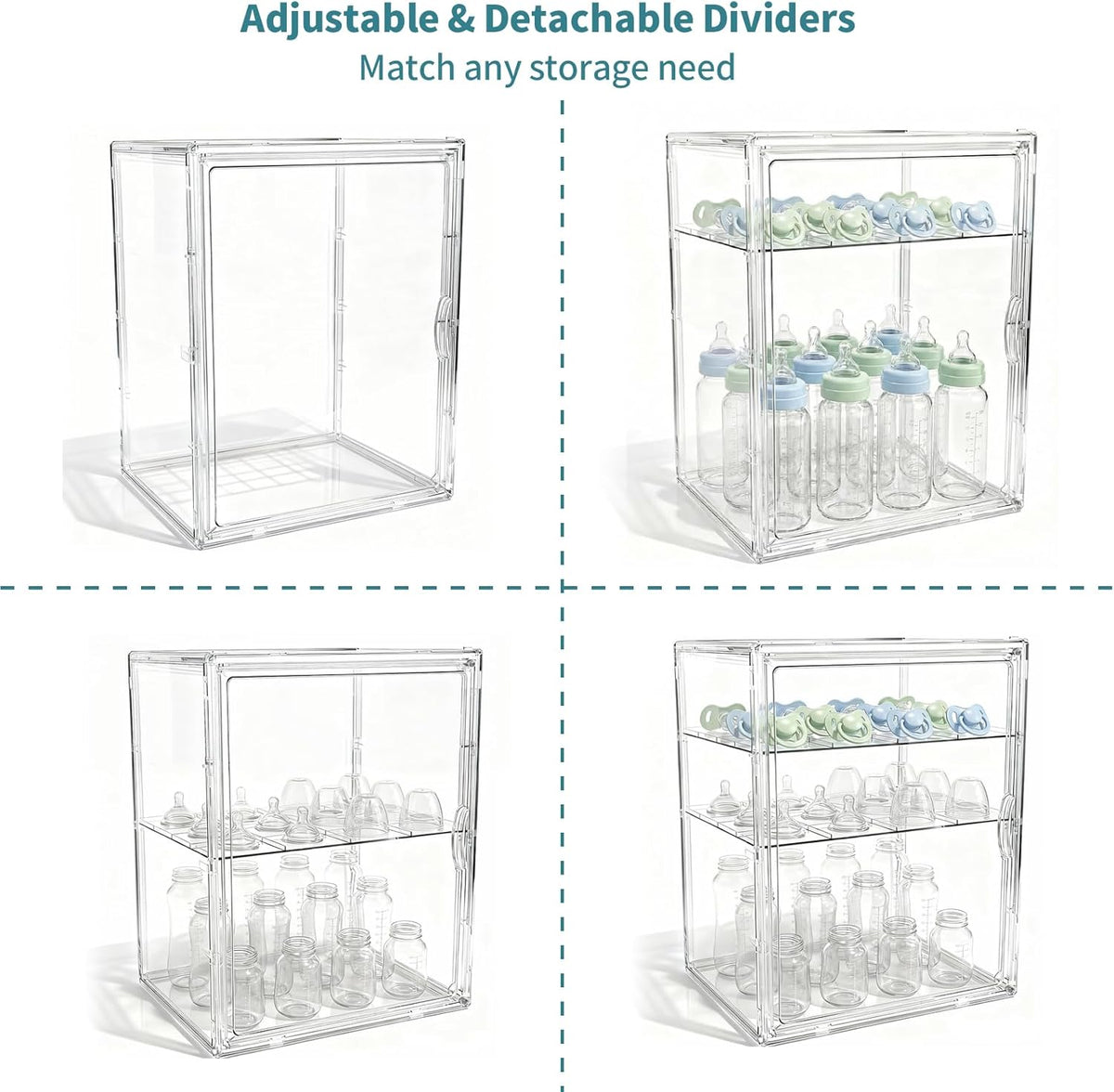 X-LARGE Baby Bottle Organizer, Upgraded Bottle Storage Organizer Baby for Countertop Cabinet, Removable Baby Organizer with Magnetic Door, Bottle Station Organizer for Nipples, Pump Parts, THICKENED