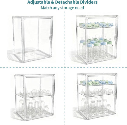 X-LARGE Baby Bottle Organizer, Upgraded Bottle Storage Organizer Baby for Countertop Cabinet, Removable Baby Organizer with Magnetic Door, Bottle Station Organizer for Nipples, Pump Parts, THICKENED