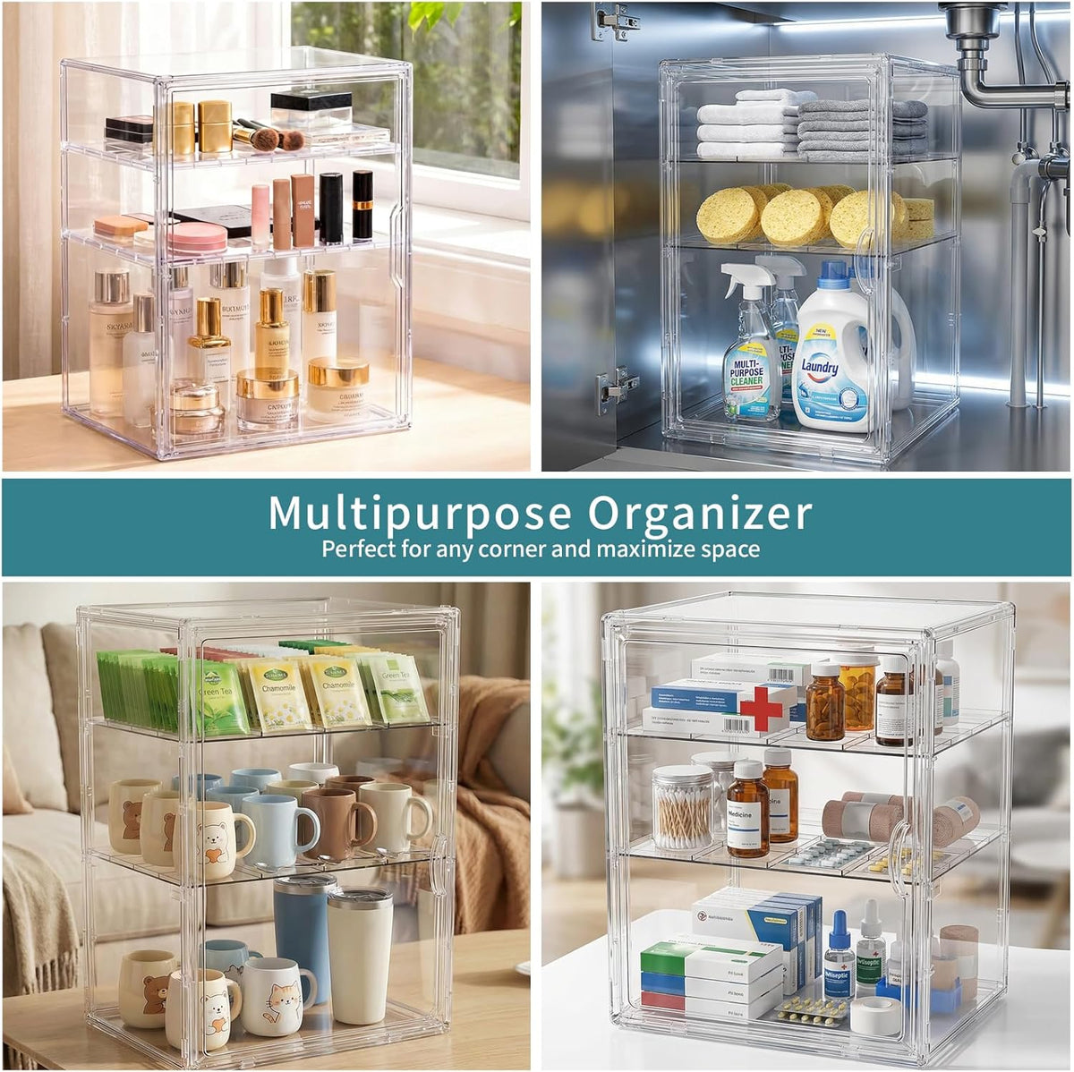 X-LARGE Baby Bottle Organizer, Upgraded Bottle Storage Organizer Baby for Countertop Cabinet, Removable Baby Organizer with Magnetic Door, Bottle Station Organizer for Nipples, Pump Parts, THICKENED
