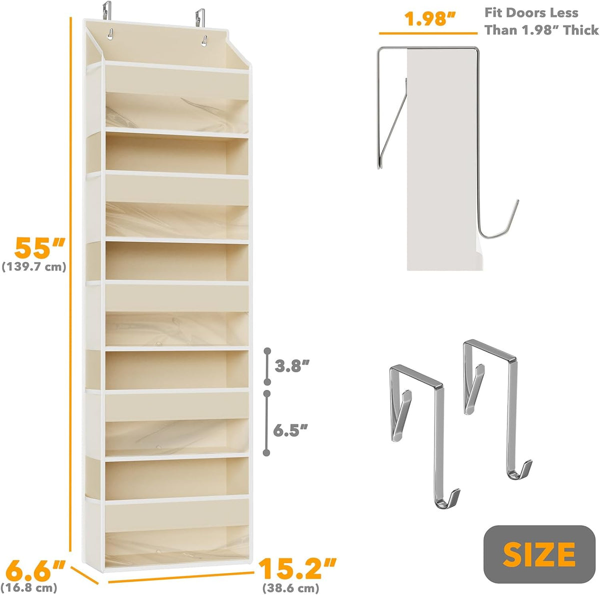 SpaceAid Over The Door Organizer with 5 Large Pockets and 10 Mesh Side Pockets, 5 Layers Door Organizer Hanging with Clear Window for Bedroom, Bathroom, Pantry and Nursery, Gray