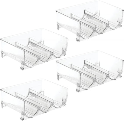 mDesign Plastic Free-Standing Stackable 3 Bottle Storage Holder Rack - Water, Wine, and Drink Organizer Shelf for Kitchen Countertop, Cabinet, Pantry, Fridge, Freezer, 4 Pack - Clear
