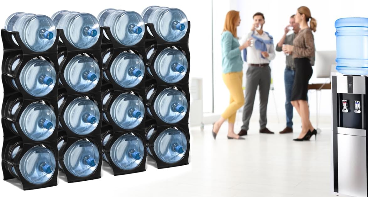 Bariboo Stackable Water Bottle Storage Rack Best Water Jugs 5 Gallon Organizer. Jug Holder for Kitchen, Cabinet and Office Organizing. Reinforced Polypropylene (Silver, 4 No Shelf)