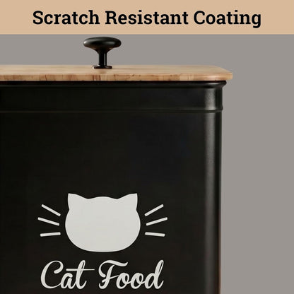 Cat Food Storage Container with Scoop - 5-7 lb (25 Cup) Capacity Metal Cat Food Container with Airtight Bamboo Lid and Metal Scoop - Airtight Pet Food Storage Containers 5 lb - 7 lb Kibble Container