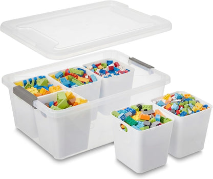 MACOPRO 17 QT Plastic Storage Box with Removable Tray, Bins with Lids, Clear Storage Container for Craft Supplies, Beads, Tools, Sewing, and Playdoh Organization (White, -17QT)