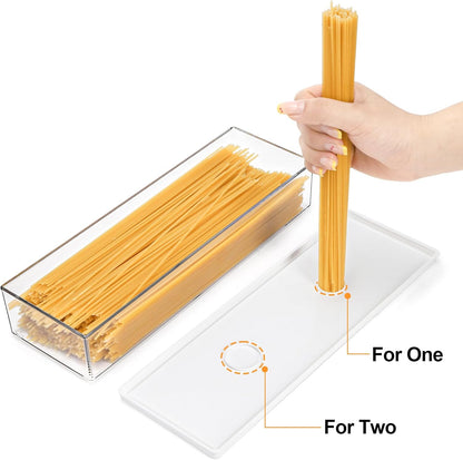 ZENFUN 6 Pc Pasta Containers with Lids for Pantry, Airtight Spaghetti Noodle Holder, Plastic Food Keeper for Fridge Kitchen Cabinet, 3" x 11" x 2", BPA-FREE