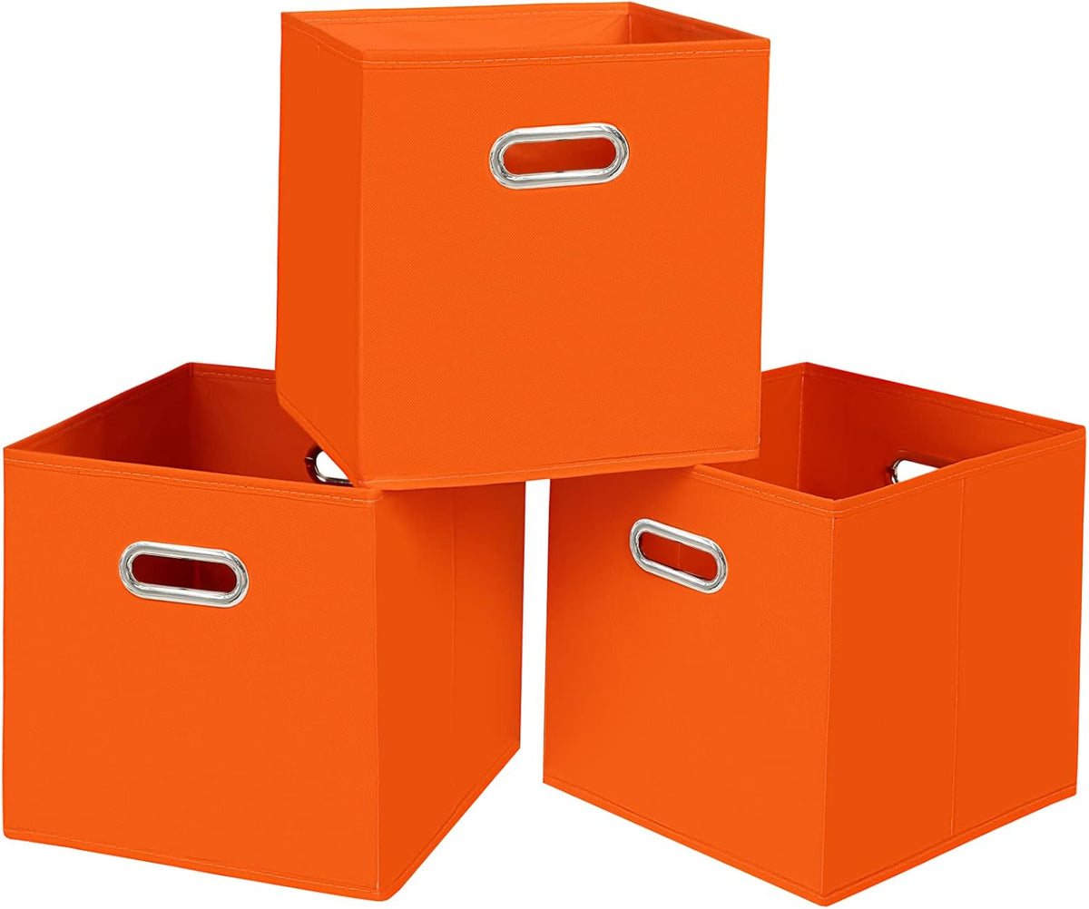 Black Fabric Cubby Storage Bins，13x13x13 Inches ，Cube Organizer Bin Foldable Storage Boxes with Dual Handles Fabric Organizer Box and collapsible Storage basket，Set of 3 ，Black