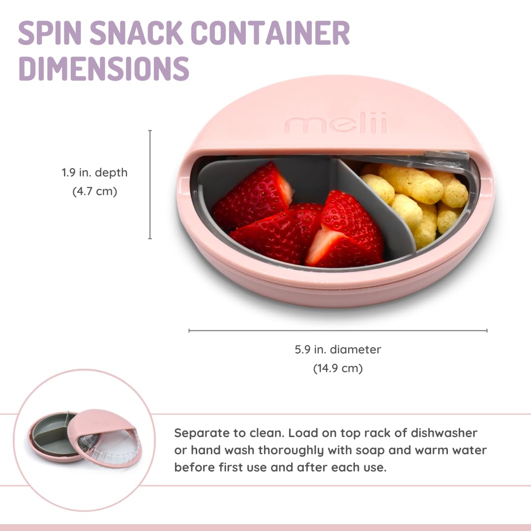 melii Spin Snack Container | 3-Compartment Rotating Snack Box with Sliding Window, BPA-Free, Dishwasher Safe, Portable Snack Container for Kids Ages 3+ (Blue)