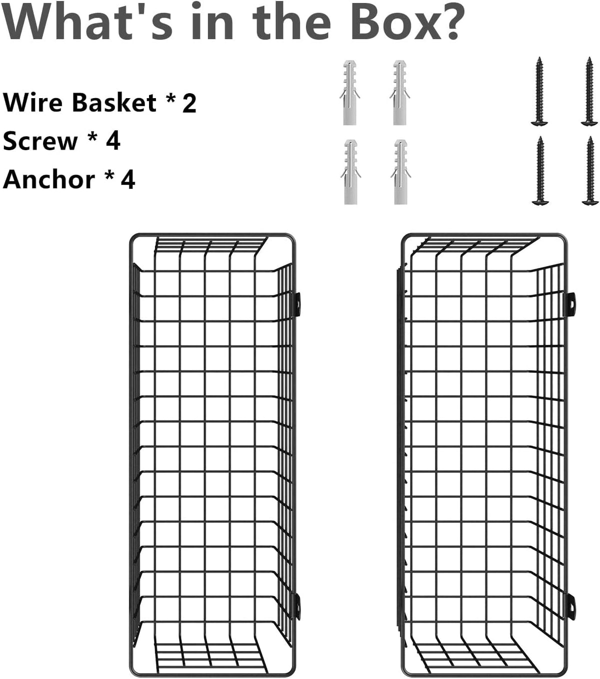 MaraFansie [Extra Large] Wire Basket Hanging Wall Organizer Cabinet Storage Basket Wall Mounted Shelves Rustic Farmhouse Decor for Home Kitchen Bathroom, BLACK