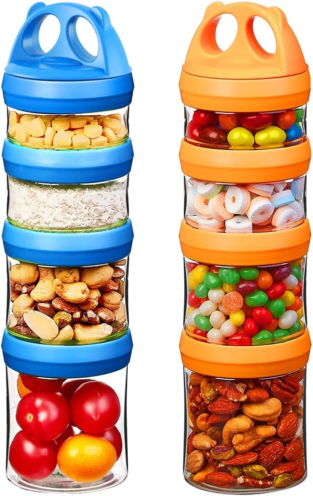 SELEWARE Portable Stackable Food Storage Containers for Snacks Formula Powder and Drinks Twist Lock System Airtight Leak-proof BPA and Phthalate Free 4 Piece Jars 31oz Blue