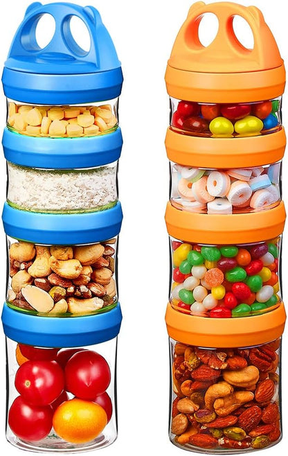 SELEWARE Portable Stackable Food Storage Containers for Snacks Formula Powder and Drinks Twist Lock System Airtight Leak-proof BPA and Phthalate Free 4 Piece Jars 31oz Blue