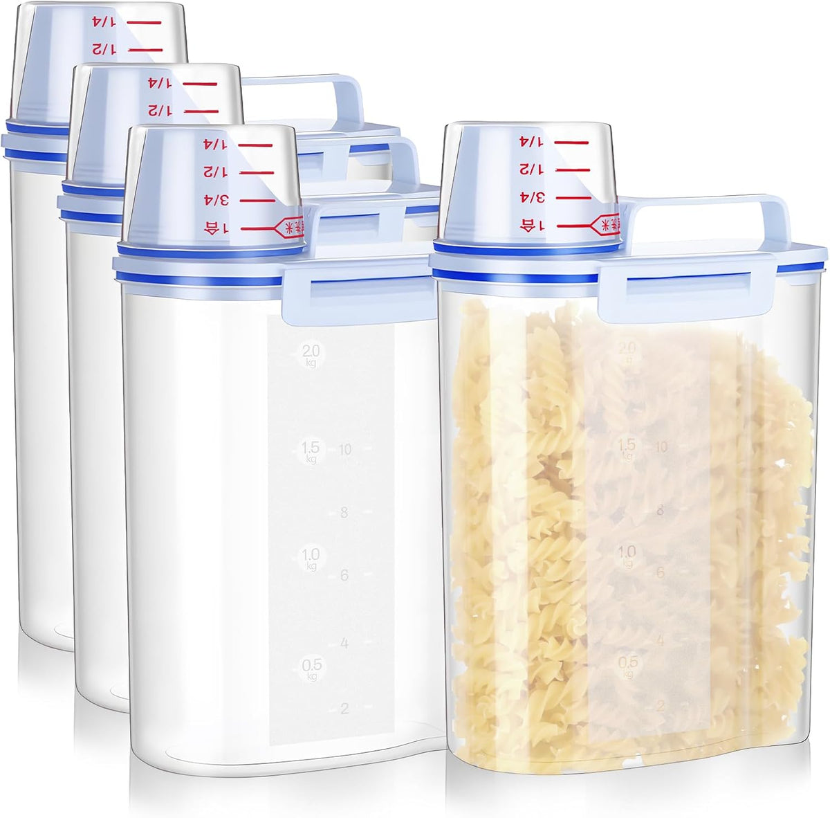 SHENLIU 4 Pcs 5.5Lbs Rice Dispenser Storage Containers, Rice Container with Measuring Cup & Pour Spout, Kitchen Plastic Airtight Container for Cereal, Grain, Flour, Sugar, Oatmeal, Dry Pet Dog Food