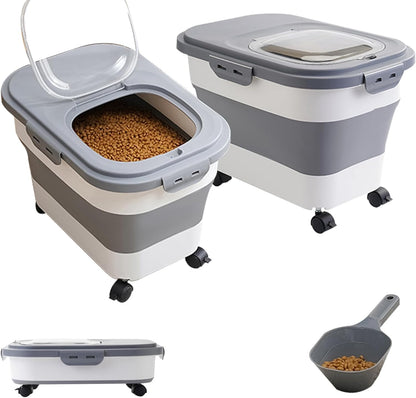 SEWIU Dog Food Storage Container Up to 2pack*20LB,Collapsible Dog Food Container with Travel Silicone Bowl and Scoop for Dog/Cat/Bird Food/Cat litter,Keep Dry Food Fresh,Easy to Move.