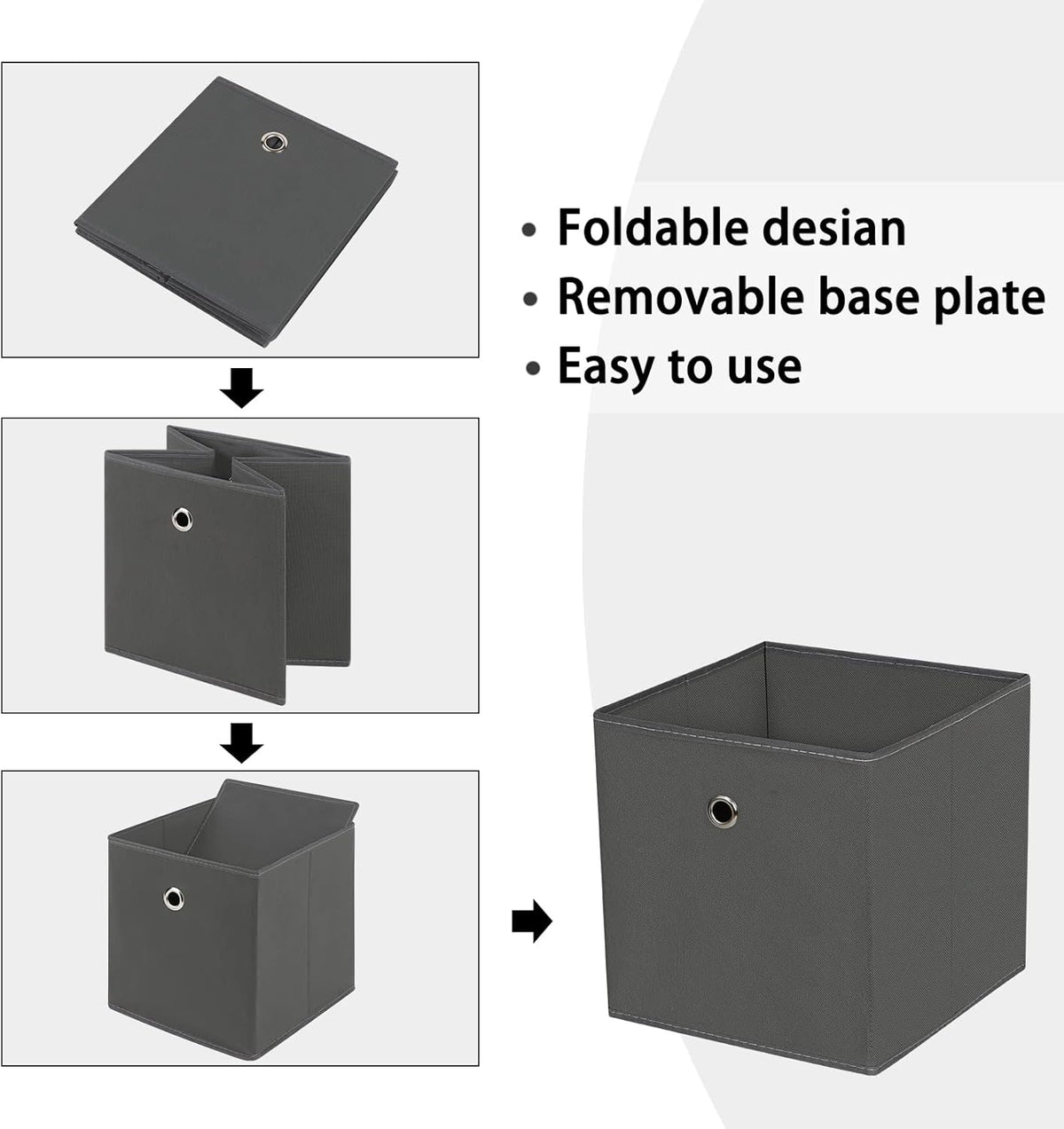 Black Foldable Storage Cubes Bins ,11 Inch Cloth Storage Cube Fabric Storage Box Cubes Organizer Baskets with Handles for Home Organizer Set of 3 (Black)