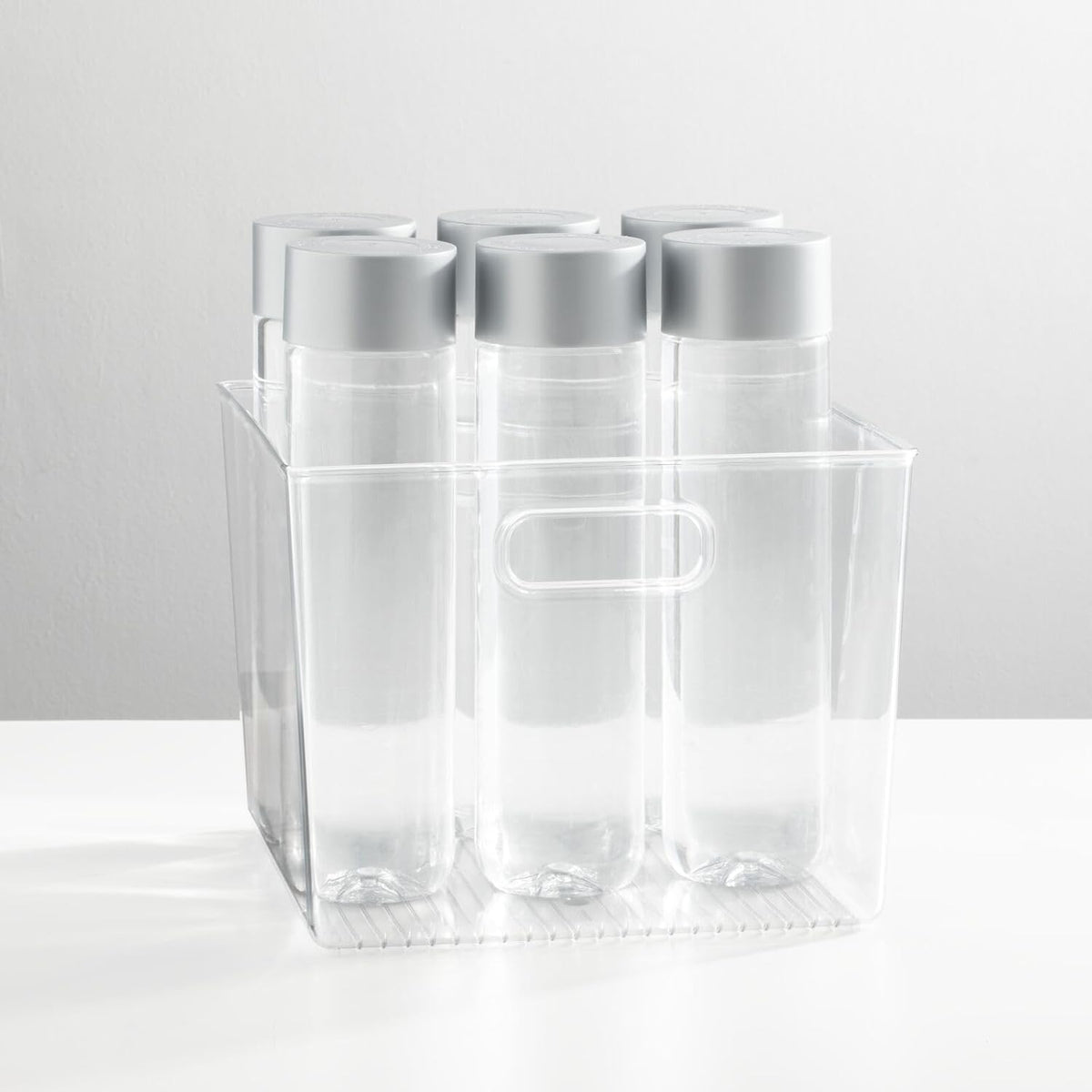 mDesign Plastic Deep Kitchen and Pantry Organizer Storage Bin with Handles for Cabinet, Fridge, Freezer - Food Storage Containers for Snacks, Yogurt Pouches or Fruit, Ligne Collection, 4 Pack, Clear