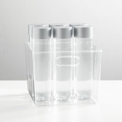 mDesign Plastic Deep Kitchen and Pantry Organizer Storage Bin with Handles for Cabinet, Fridge, Freezer - Food Storage Containers for Snacks, Yogurt Pouches or Fruit, Ligne Collection, 4 Pack, Clear