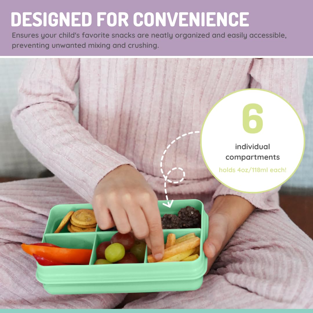 melii Snackle Box | 6-Compartment Divided Snack Container, BPA-Free Food Storage with Removable Dividers for School, Travel & On-the-Go Snacking Purple Cat