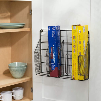 Home Basics Organizer Rust Resistant, Perfect for Food Storage, Silver Foil, Wax Paper, Sandwich Bags, Plastic Wrap-Mounts,White