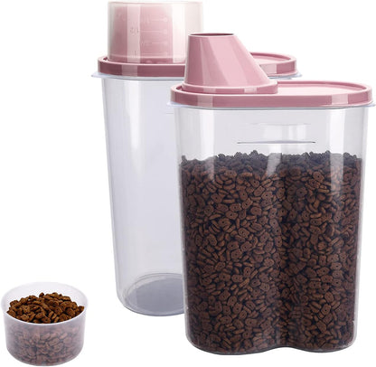 2 Pack 2lb/2.5L Pet Food Storage Container with Measuring Cup, Can Covers and Bowl for Small Dog, Cat, Waterproof-BPA Free