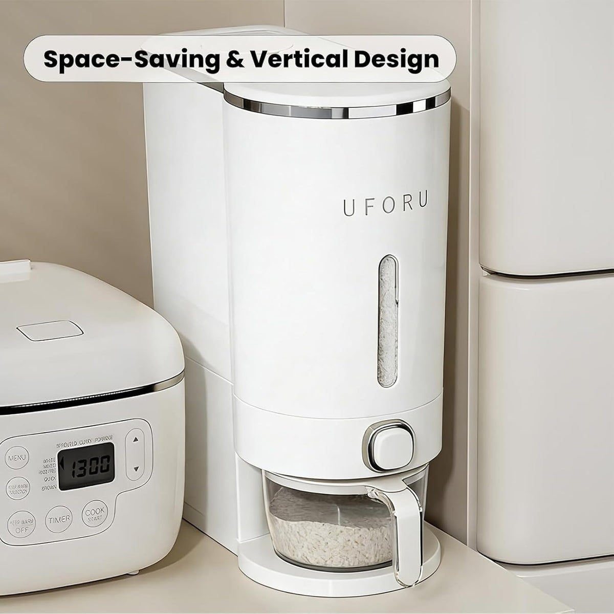 UFORU Rice Dispenser, Rice Storage Container with Measuring Cup for Kitchen Pantry Household, Cereal Dry Food Storage Containers Airtight, Sealed Moisture Proof (Brown 11 Lbs)