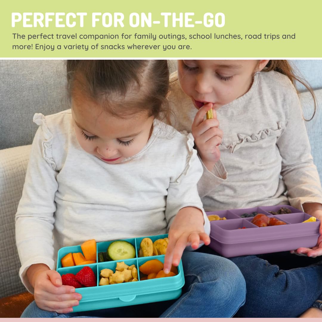 melii Snackle Box | 6-Compartment Divided Snack Container, BPA-Free Food Storage with Removable Dividers for School, Travel & On-the-Go Snacking Purple Cat