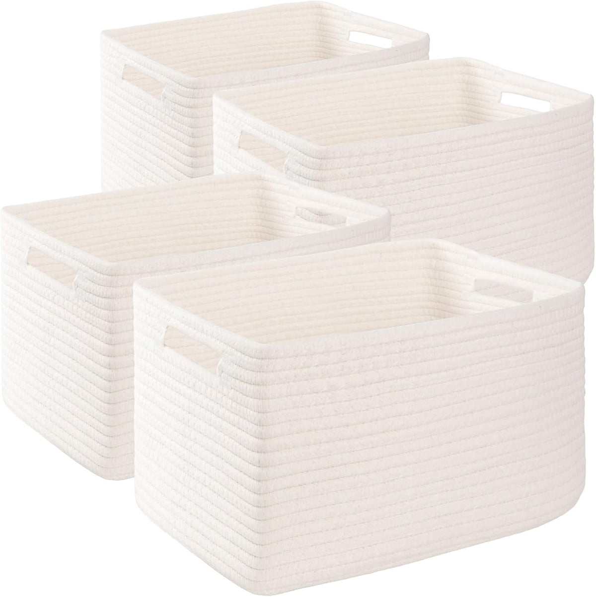 4 Pack Storage Baskets for Organizing, Woven Baskets for Shelves - Perfect for Toys, Books, Towels, and Clothes, Durable Gift Basket Bins Toy Storage, 12.7''Lx9''Wx7.8''H, Brown & White
