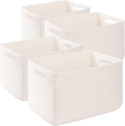 4 Pack Storage Baskets for Organizing, Woven Baskets for Shelves - Perfect for Toys, Books, Towels, and Clothes, Durable Gift Basket Bins Toy Storage, 12.7''Lx9''Wx7.8''H, Brown & White