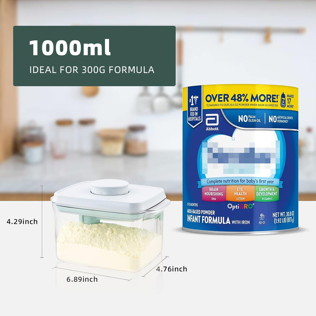 Formula Container to Go- 1700ml Pop Top Milk Powder Container, BPA-Free Airtight Formula Dispenser with Scoop and Scraper, 21OZ, 1.32LB, 600g, Clear