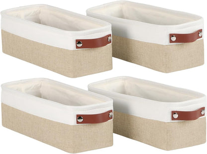 Univivi 4PC Small Fabric Storage Bins,15x6x5 inch Long Narrow Storage Baskets with PU Handles for Closet,Cabinet,Countertop Organizing Small Items (Gray,15x6x5 inch)