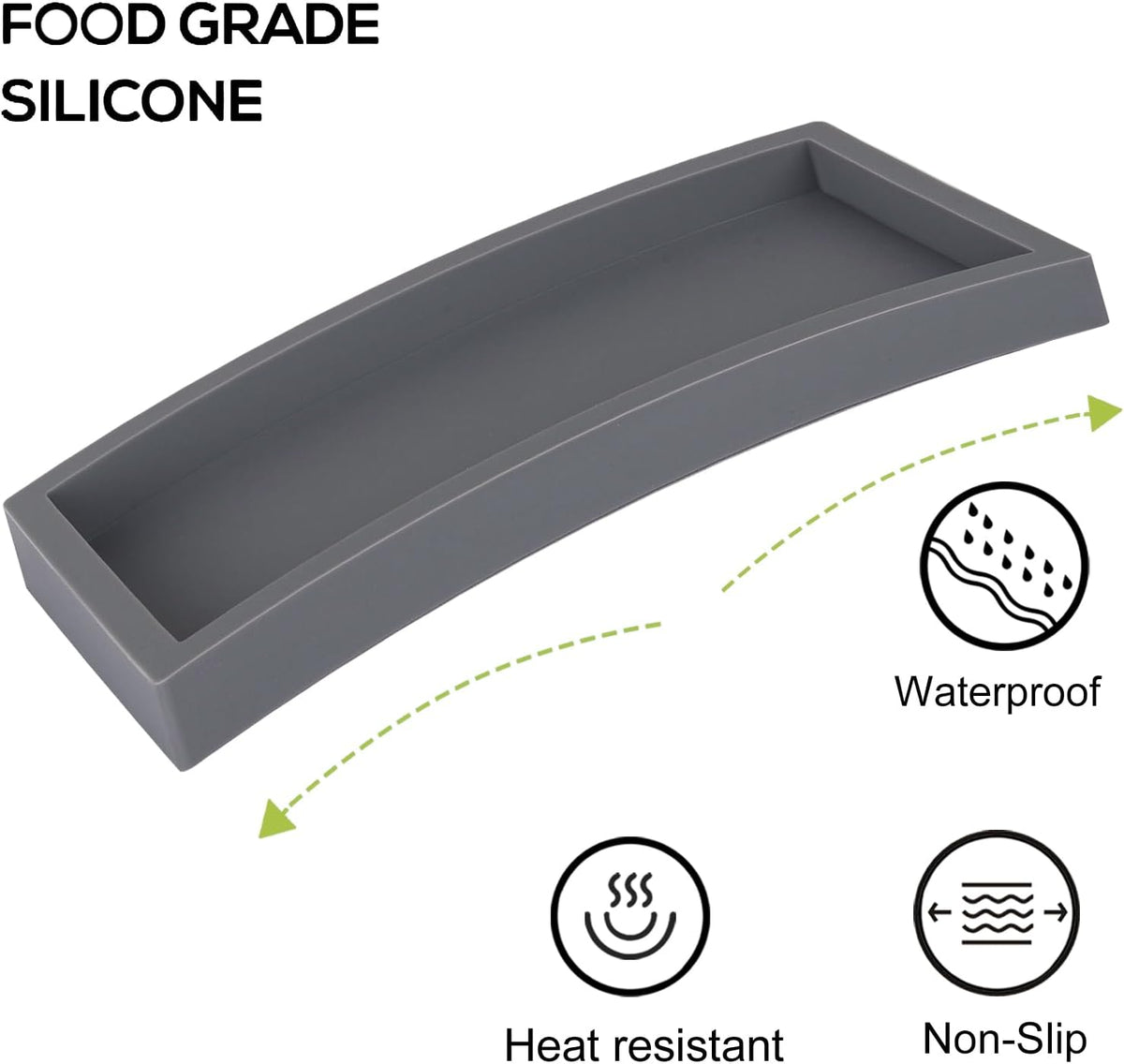 Small Silicone Bathroom Vanity Tray Rectangle Soap and Sponge Holder Kitchen Sink Organizer for Scrubber, Lotion Bottles, Perfume, Jewelry, Candle, Key Trinket Ring, Black