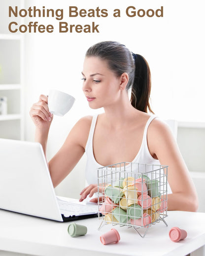 FantasyLife K Cup Holder Organizer, 5.3" x 5.3" x 6.3" Coffee Pod Storage Basket, Coffee Bar Accessories Metal Basket, Large Capacity Countertop Organizer for Kitchen Counter & Office Desktop (Gold)