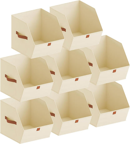 Homsorout Fabric Closet Storage Cubes - Square Storage Bins with Dual Handles for Clothes, Towels, Toys, Cube Storage Organizers for Bedroom, Nursery, Shelves, Closet, Small Spaces, Beige