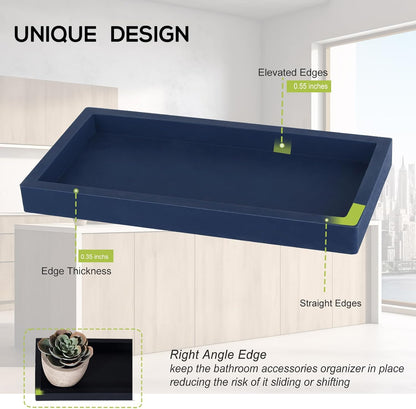 Small Silicone Bathroom Vanity Tray Rectangle Soap and Sponge Holder Kitchen Sink Organizer for Scrubber, Lotion Bottles, Perfume, Jewelry, Candle, Key Trinket Ring, Black