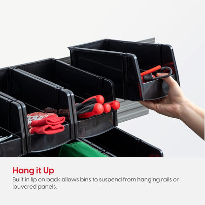 IRIS USA Medium Stackable Storage Bins, 11" L x 6" W x 5" H |Made in USA| Plastic Open Front Shelf Bin for Organizing Parts, Hardware, Tools, Supplies, Garage Shelf, Pantry - Black