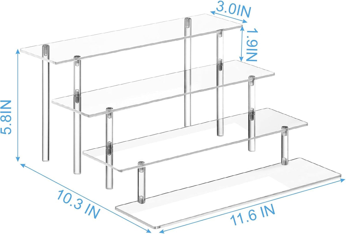 HENABLE 4 Tier Acrylic Perfume Organizer Stand, Clear Display Risers for Perfume, Cologne, Cosmetic, Skincare, Funko POP, Dessert Display, Cupcake Stand Holder