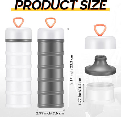 Baderke 4 Pcs Protein Powder Container 5 Layers Stackable Leakproof Container Powder Dispenser with Funnels Stand Keychain Flour Canister for Workout Fitness(Gray, White)