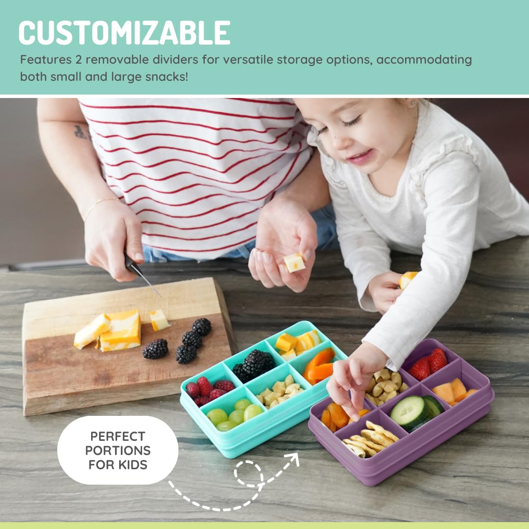 melii Snackle Box | 6-Compartment Divided Snack Container, BPA-Free Food Storage with Removable Dividers for School, Travel & On-the-Go Snacking Purple Cat