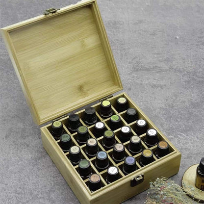 Pure Vie Essential Oil Bamboo Storage Box Travel Display Presentation, Holds 26 Bottles for 5, 10, 15ml - Aromatherapy Organizer Nail Polish Fragrance Container - Keep Your Oils Safe & Space Saver