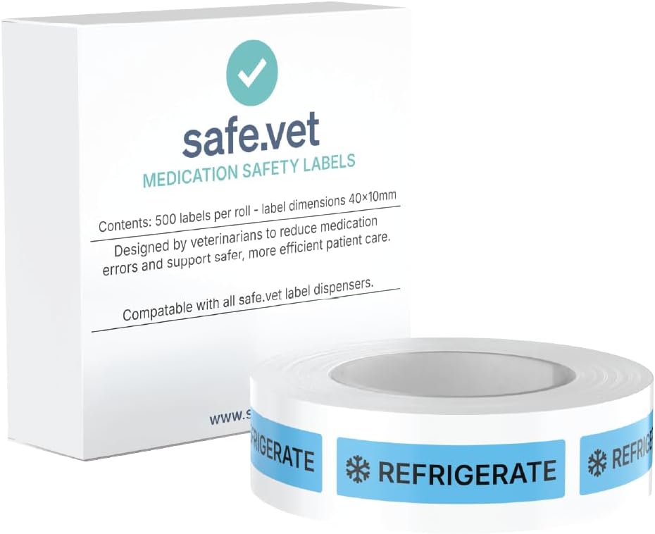 Dispensed Medication Veterinary Pharmacy Labels | Roll of 500 | Clinical-Grade Color-Coded Stickers for Medication Bottles (Refrigerate)