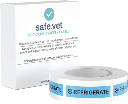 Dispensed Medication Veterinary Pharmacy Labels | Roll of 500 | Clinical-Grade Color-Coded Stickers for Medication Bottles (Refrigerate)