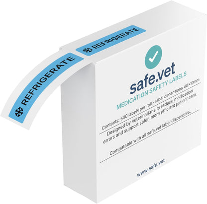 Dispensed Medication Veterinary Pharmacy Labels | Roll of 500 | Clinical-Grade Color-Coded Stickers for Medication Bottles (Refrigerate)