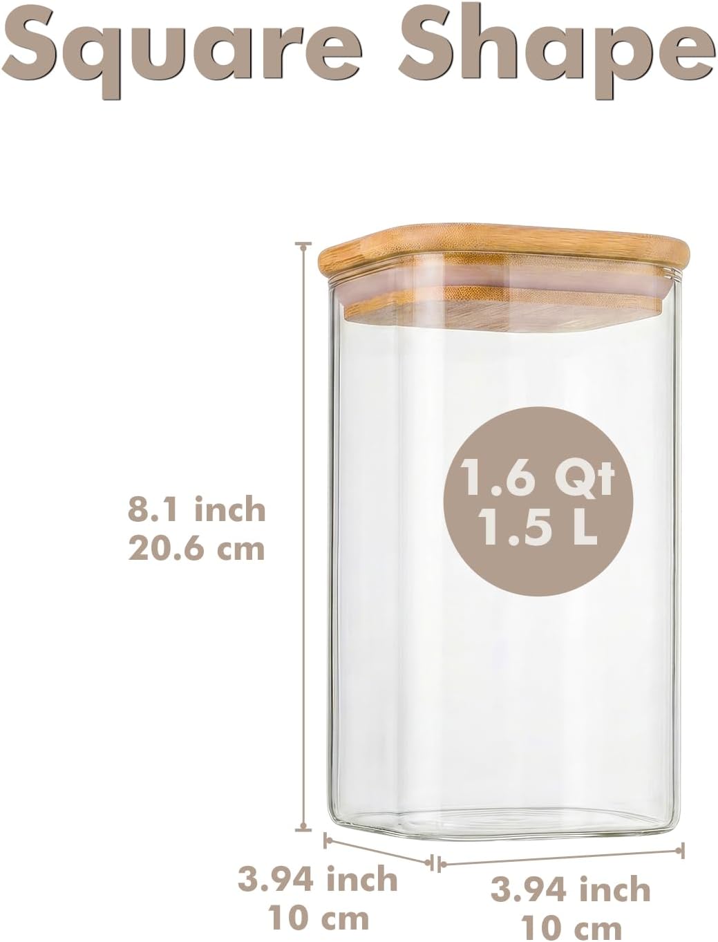 3-Pack 2.2Qt Square Glass Spaghetti Jars with Bamboo Lids, Tall Food Storage Containers for Pantry Organization, Elegant Kitchen Storage Canister for Pasta, Penne, Macaroni, Lasagna, Fusilli