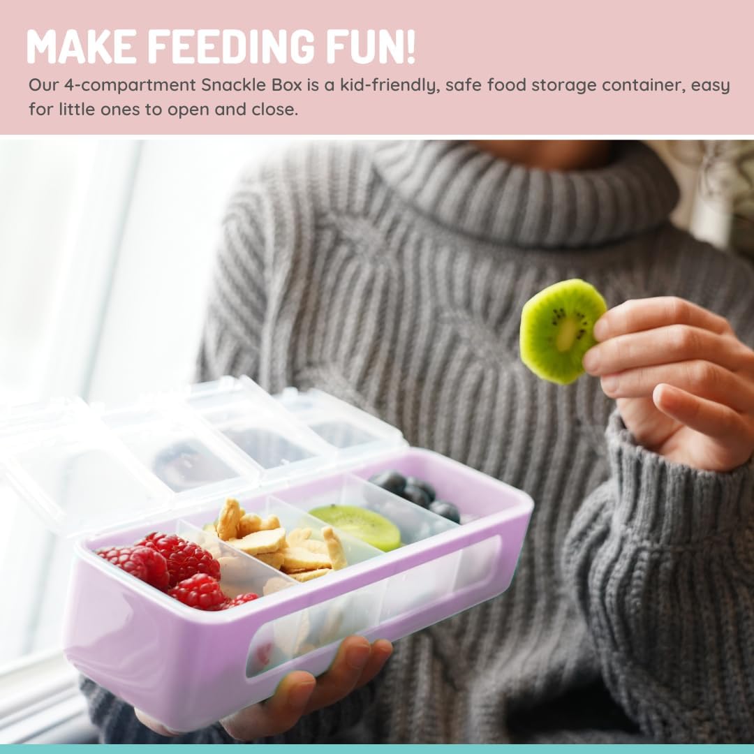 melii Snackle Box | 4 Compartment Snack Container with Individual Lids, BPA-Free Food Storage for Travel, School & On-the-Go Snacks, Kids & Family Organizer (Berry)