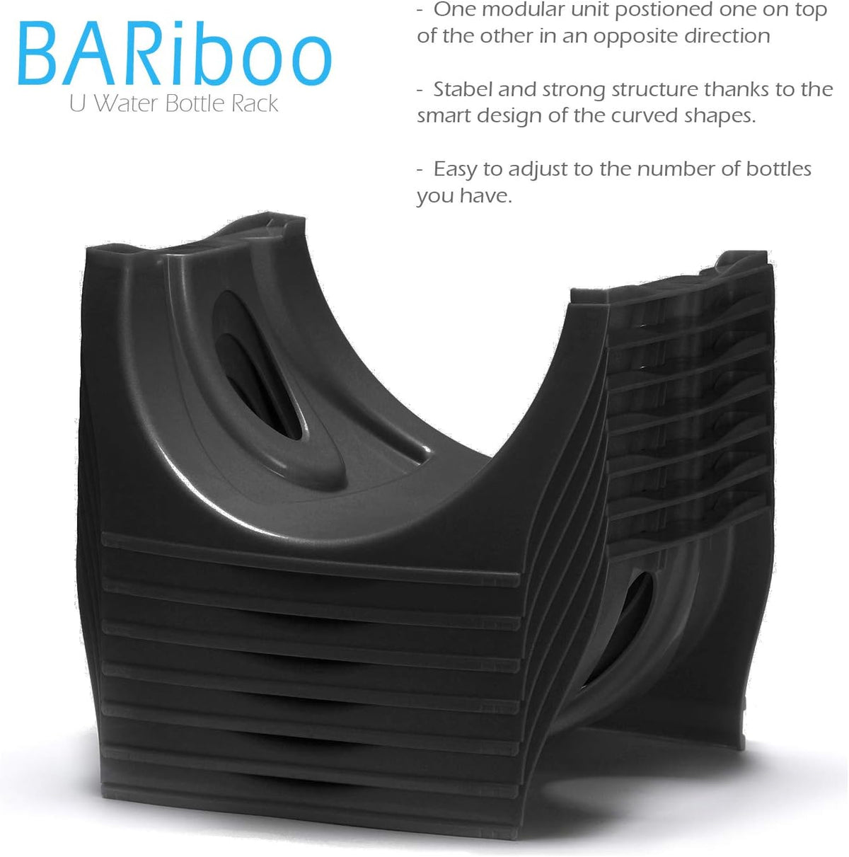 Bariboo Stackable Water Bottle Storage Rack Best Water Jugs 5 Gallon Organizer. Jug Holder for Kitchen, Cabinet and Office Organizing. Reinforced Polypropylene (Silver, 4 No Shelf)