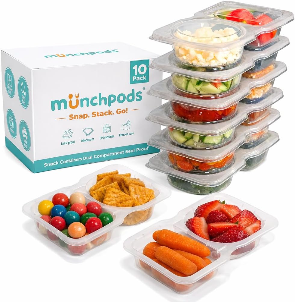 Reusable Snack Containers with Lids 20 Pack (40 Pieces) Portion control, Snack Pack Containers 2 Double Compartment Snack Containers for Kids On the Go Meals, Camping Snack Tray Prep