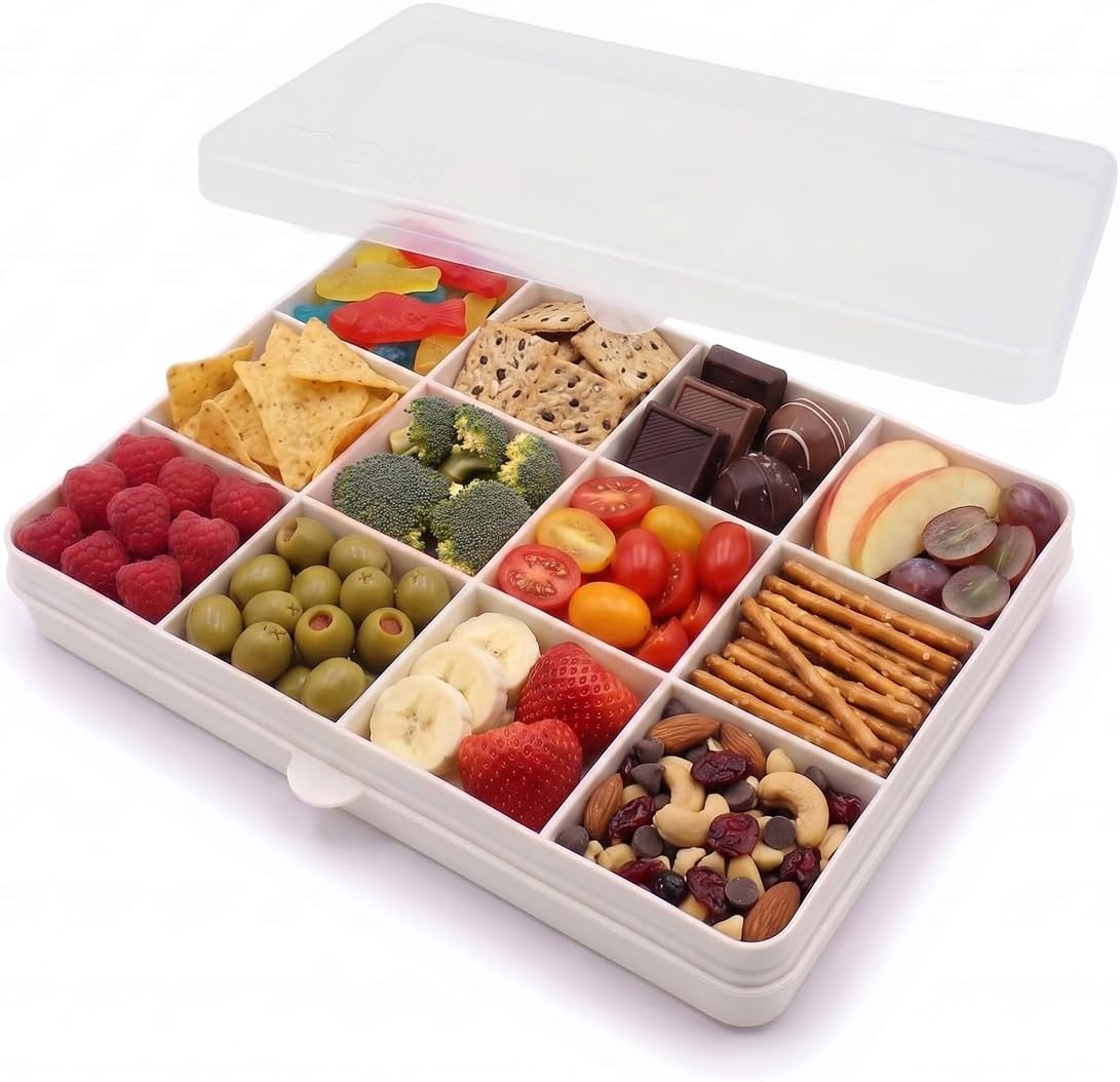 melii Snackle Box |12-Compartment Snack Container with Removable Dividers, BPA-Free Food Storage for Travel, School & On-the-Go Snacks, Kids & Family Organizer (Grey)