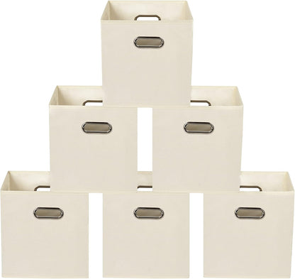 Yunkeeeper storage bins Cubes, Fabric Cube Organizer with Handle, Foldable Cube Bins for Cloth or Accessary Storage, 11x11x11, Set of 3,(Gray)